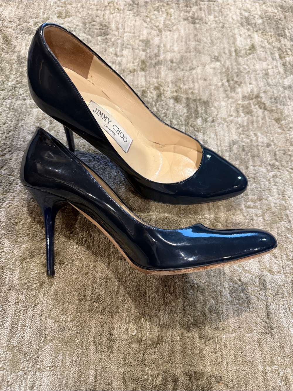Jimmy Choo Navy Patent Leather Pointed-Toe Pumps Heels EU 38 US 8